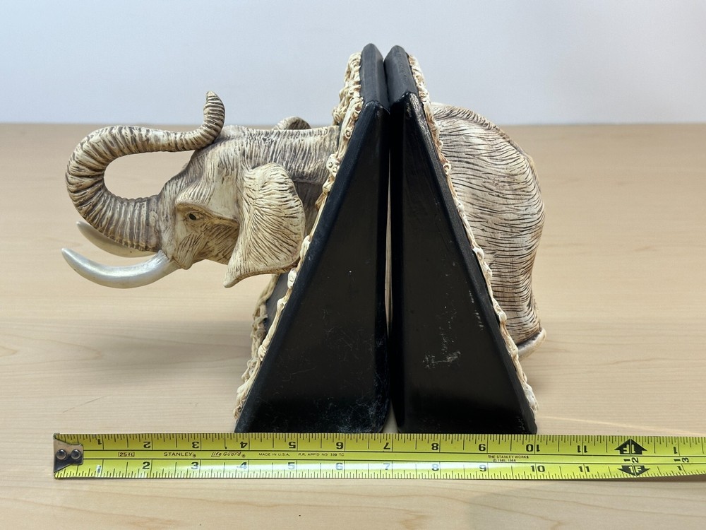 Vintage Ceramic Elephant Bookends, Hand painted, 8” tall - 2001