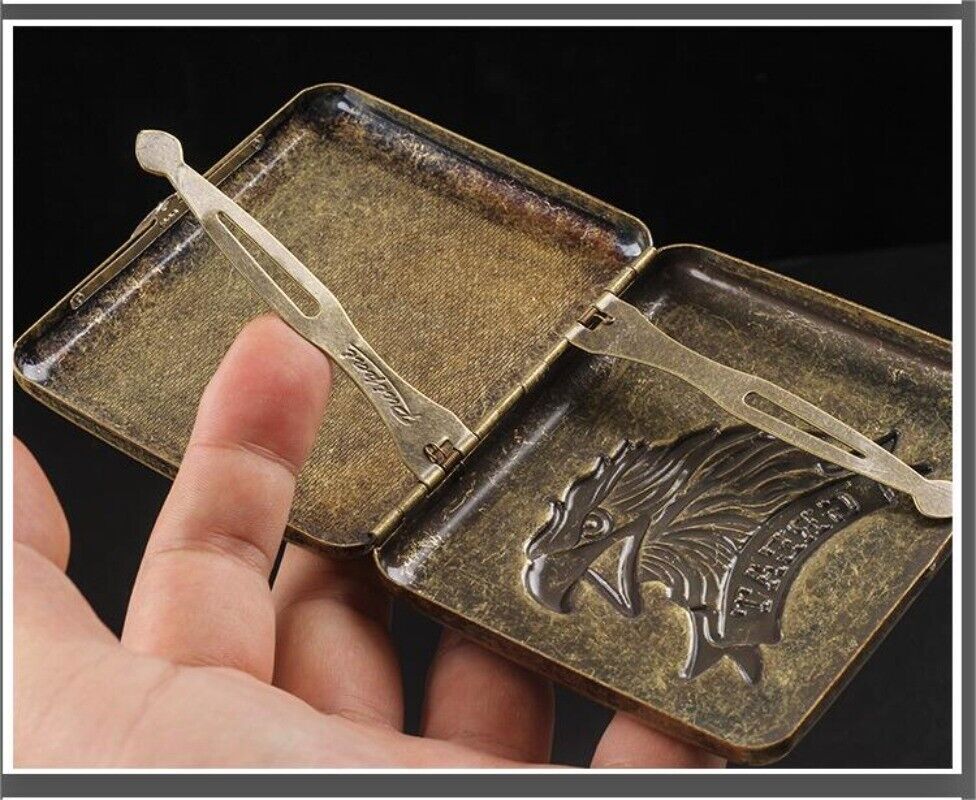 Vintage 20-Pack Cigarette Case Metal Pockets Embossment Eagle Double Sided Box