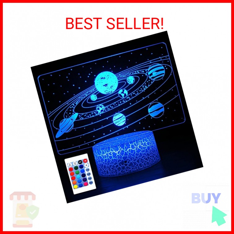 HYODREAM Solar System 3D Optical Illusion Side Table Lamp Universe Space Galaxy