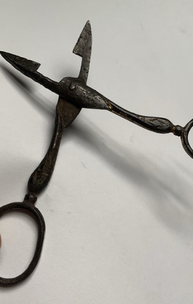 Antique Pair Sewing Scissors Lot Pinking Shears Button Hole Primitive Folding