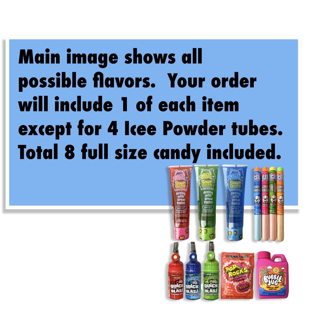 Sour Candy Full Size Sampler 8 Pack | Sour Ooze, Quick Blast, Bubble Jug, Pop R