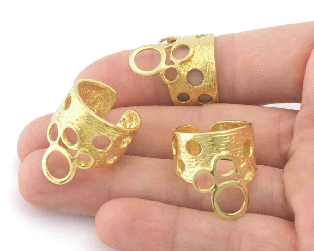 Brushed Circles Statement Adjustable Ring Raw brass (6 - 9US inner size) 4336