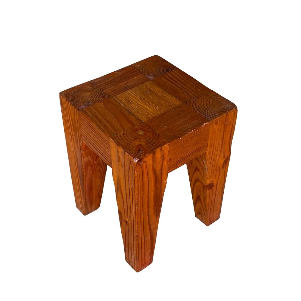 Natural Raw Draft Wood Rough Pattern Bold Square Stool Table cs7246