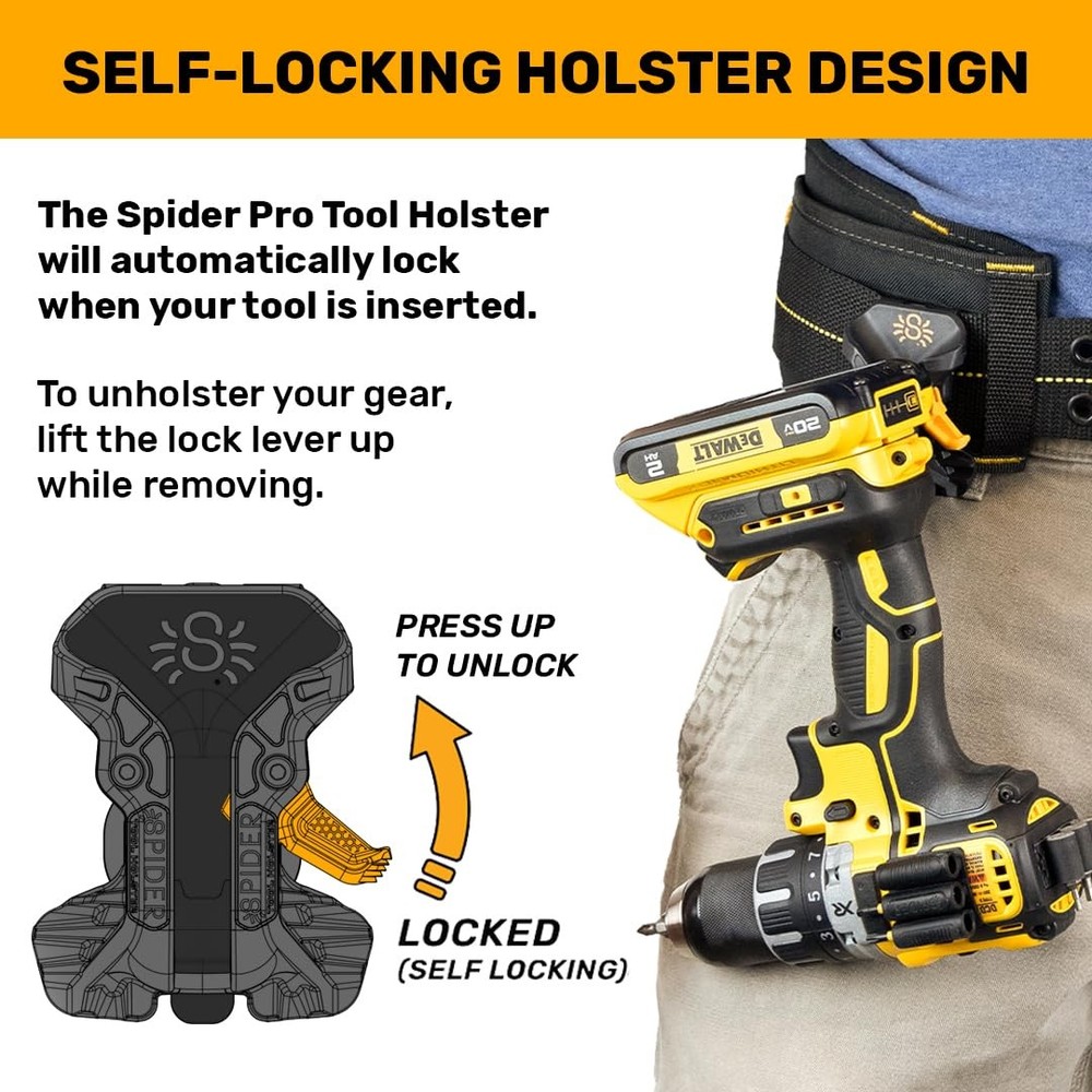 Spider Pro Tool Holster - Upgraded, Self Locking, Quick Draw Universal Tool...