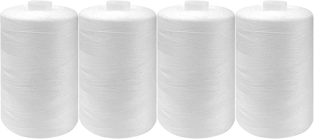 4 Spools Sewing Thread Polyester 1000yd White for Machine & Hand Use US
