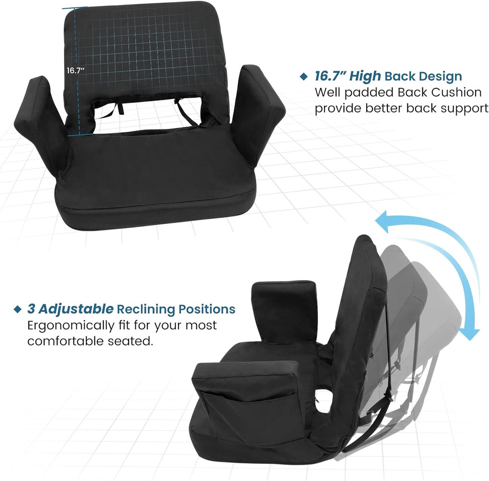 TOPSKY Stadium Seat with Back Support, Regular Size 18.7”Width (Seat 17”), 3 Rec