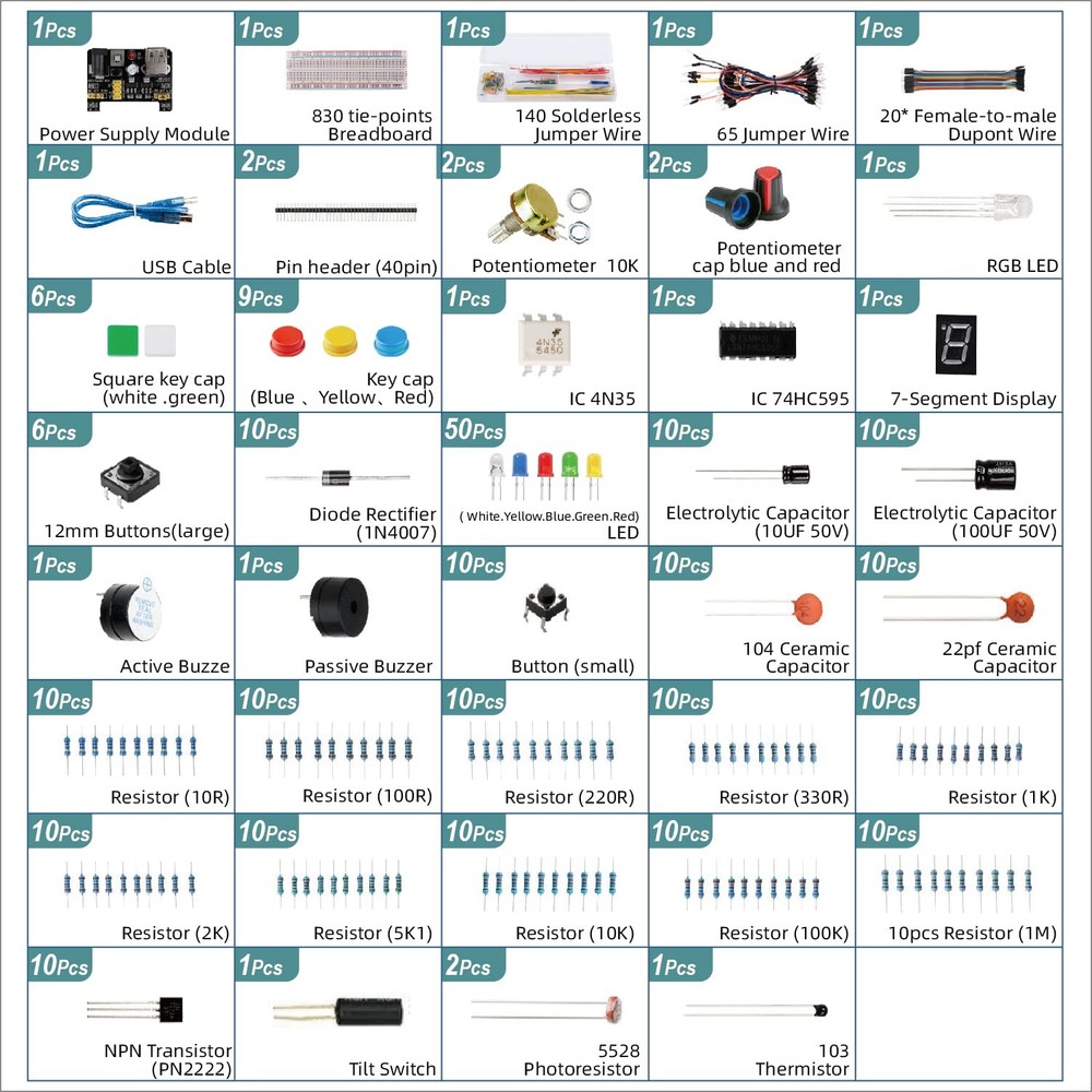 Electronics Component Fun Kit For Arduino With Power Supply Module Jumper Wirepr
