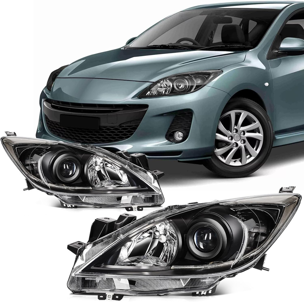 Headlights for 2010 2011 2012 2013 for Mazda 3 Pair Headlight Assembly Black Hou