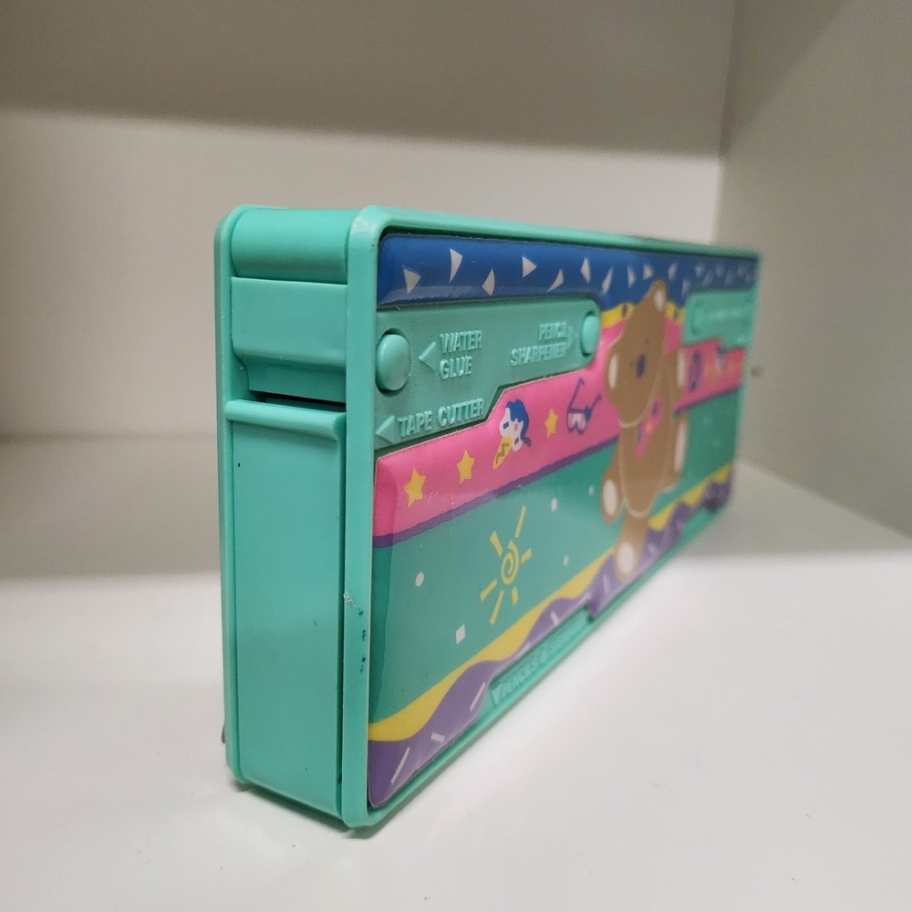 Sanrio 1991 Vintage Multi-Function Bear Design Collectible Plastic Pencil Case