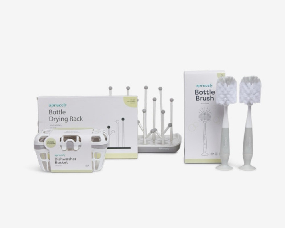 Sprucely Bottle Accessories Starter Set, White/Grey