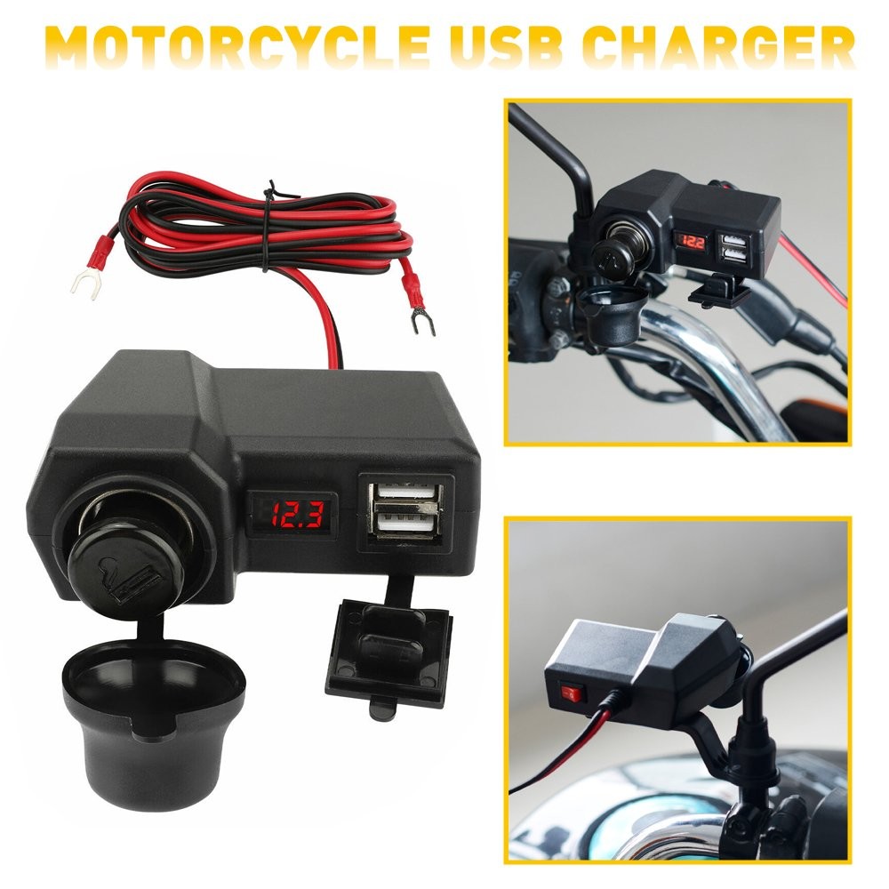 Phone USB Motorcycle Power Charger Cigarette Lighter Voltmeter Socket Waterproof