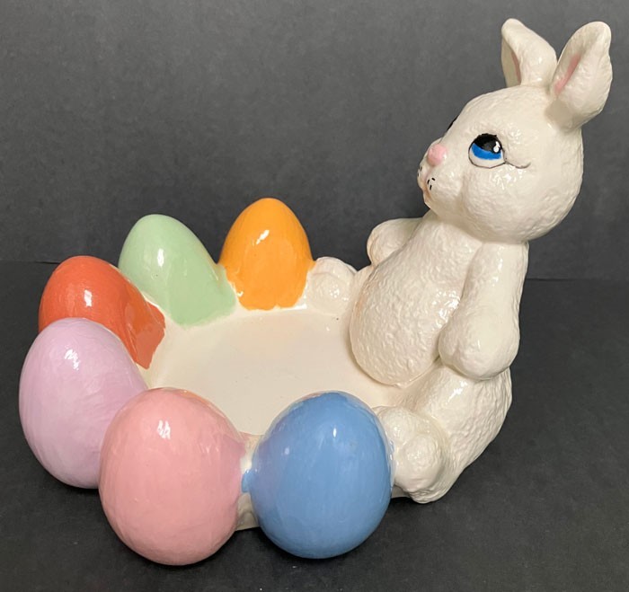 VINTAGE CERAMIC CANDY TRINKET EASTER DECOR BUNNY DISH