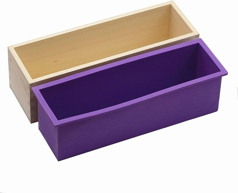 Flexible Rectangular Soap Silicone Loaf Mold Wood Box for 42oz Soap Making Su...