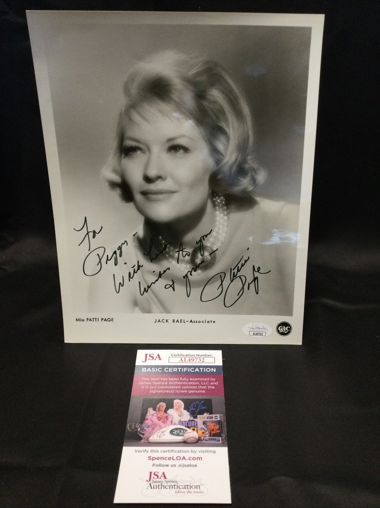 Patti Page Signed B&W Photo Personalized JSA COA -1 #