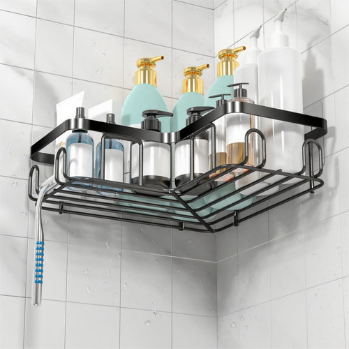 Moforoco Corner Shower Caddy Shelf Organizer Rack, Self Adhesive Black