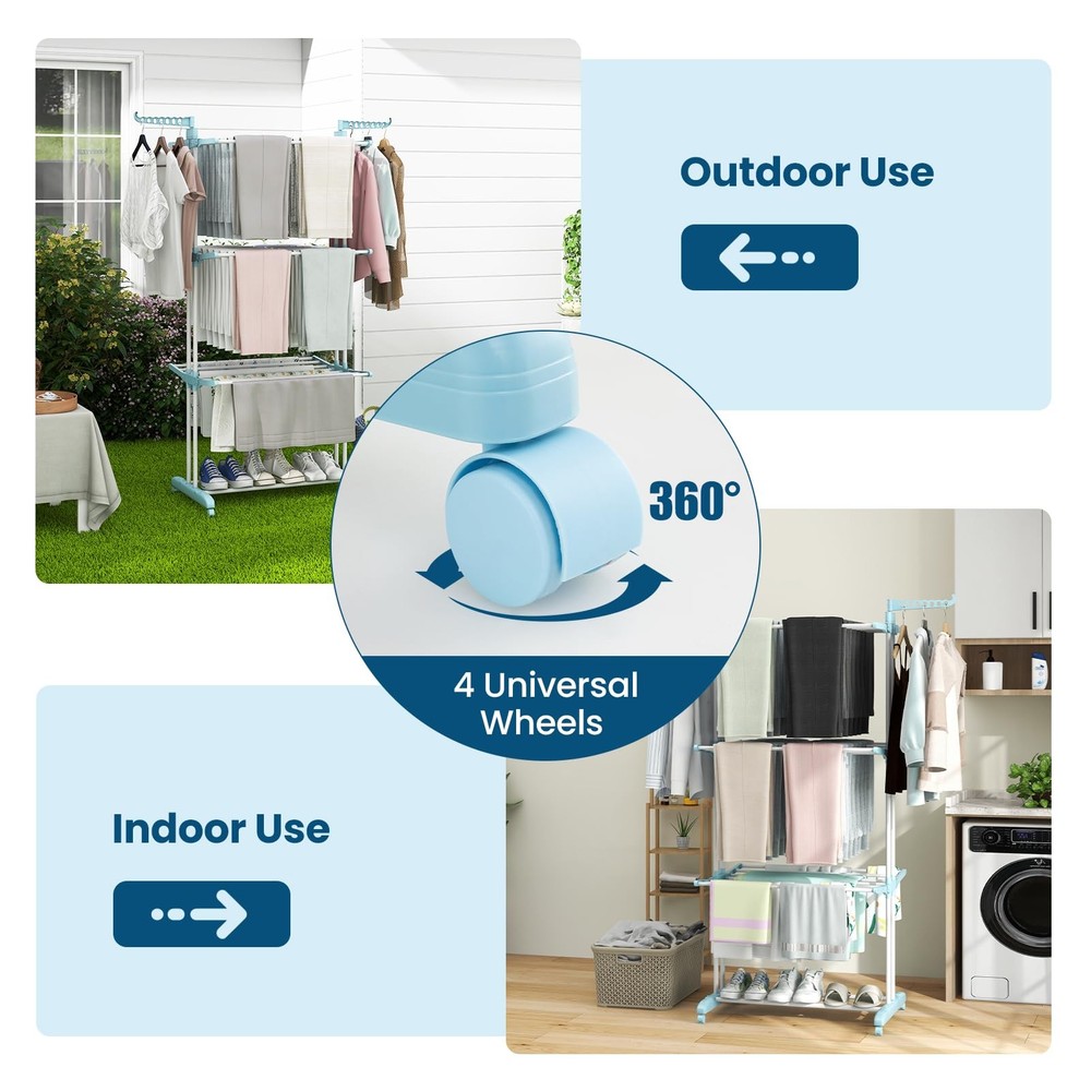 Foldable Clothes Drying Rack, Oversized 4-Tier Collapsible Laundry Rack w/ 3 ...