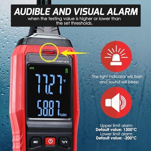 Digital Humidity & Temperature Meter Data Logger, LCD Psychrometer, Dew Point Al