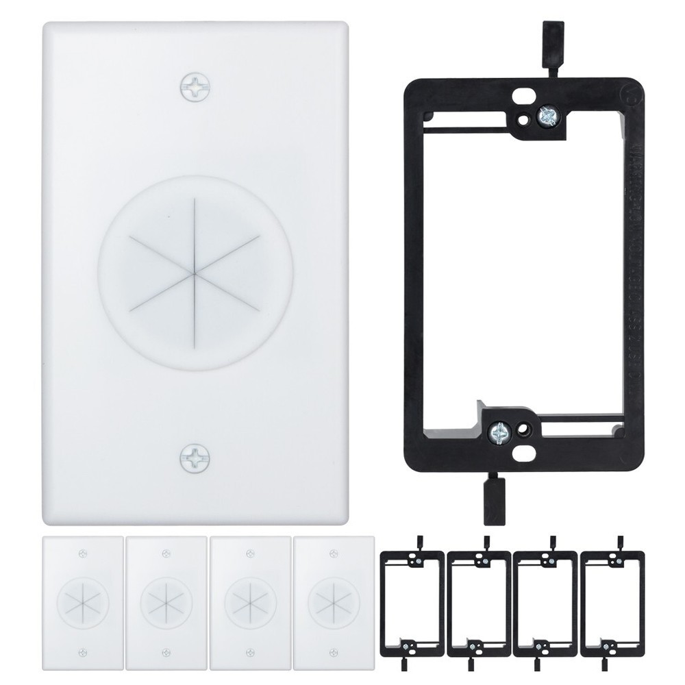 Cable Wall Plate with Low Voltage Mounting Bracket Round Silicone Pass 5 Pack