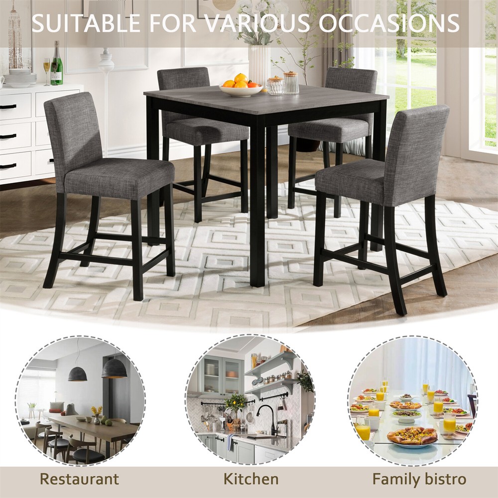 5 Piece Dining Table Set Wooden Dining Table w/ 4 Upholstered Chairs