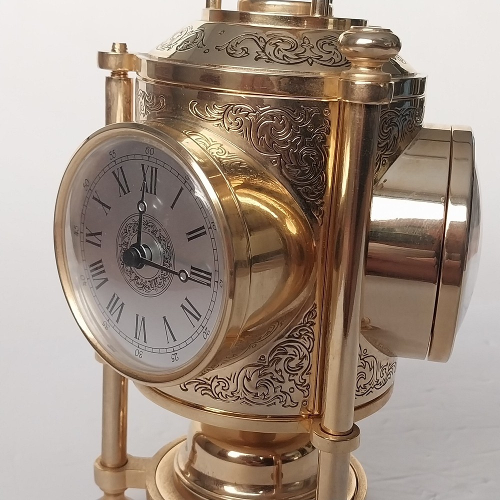 NAUTICAL 3-SIDED BRASS - CLOCK, BAROMETER, THERMOMETER & COMPASS WORKING