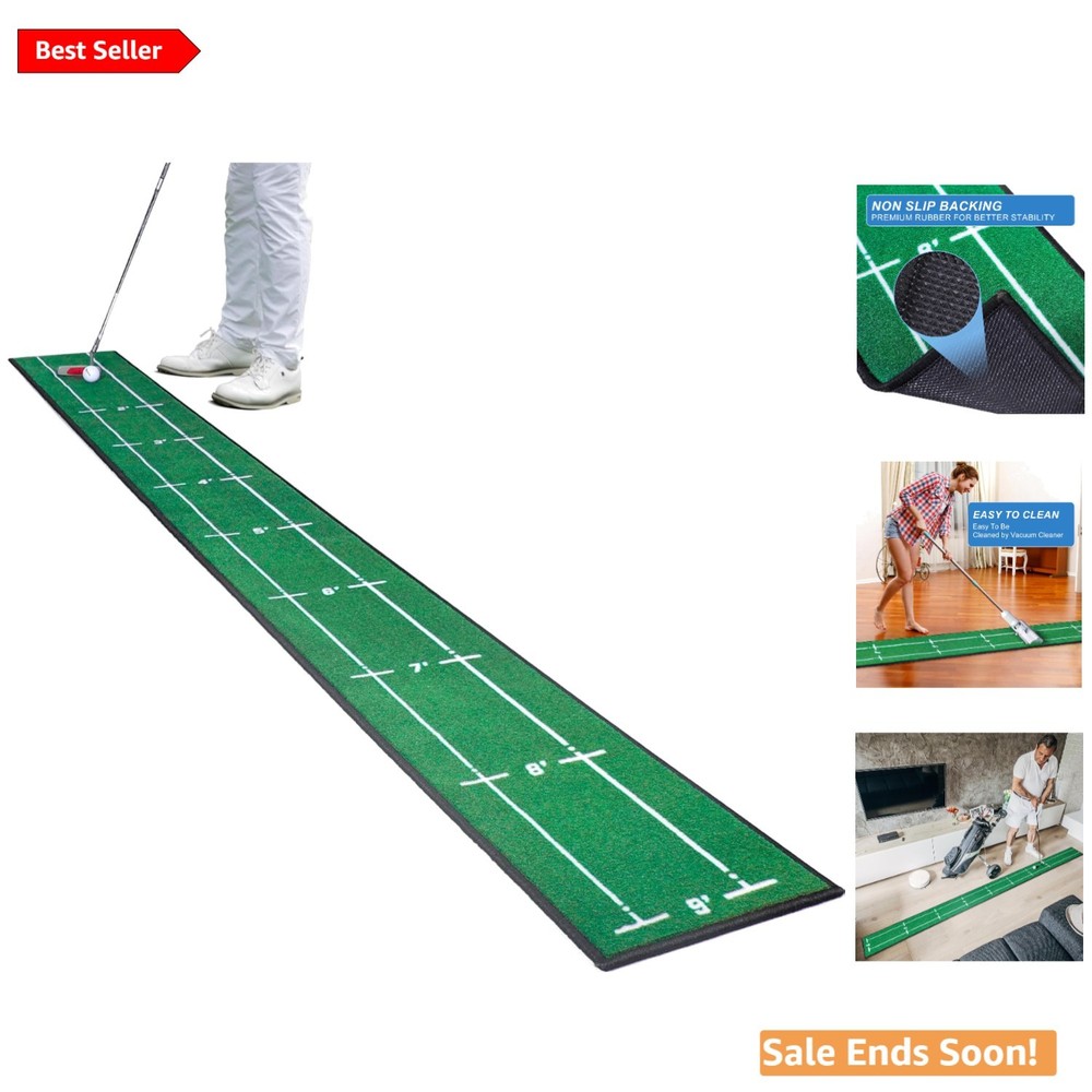Durable Golf Putting Mat with Distance Markers - Ideal for Skill Improvement