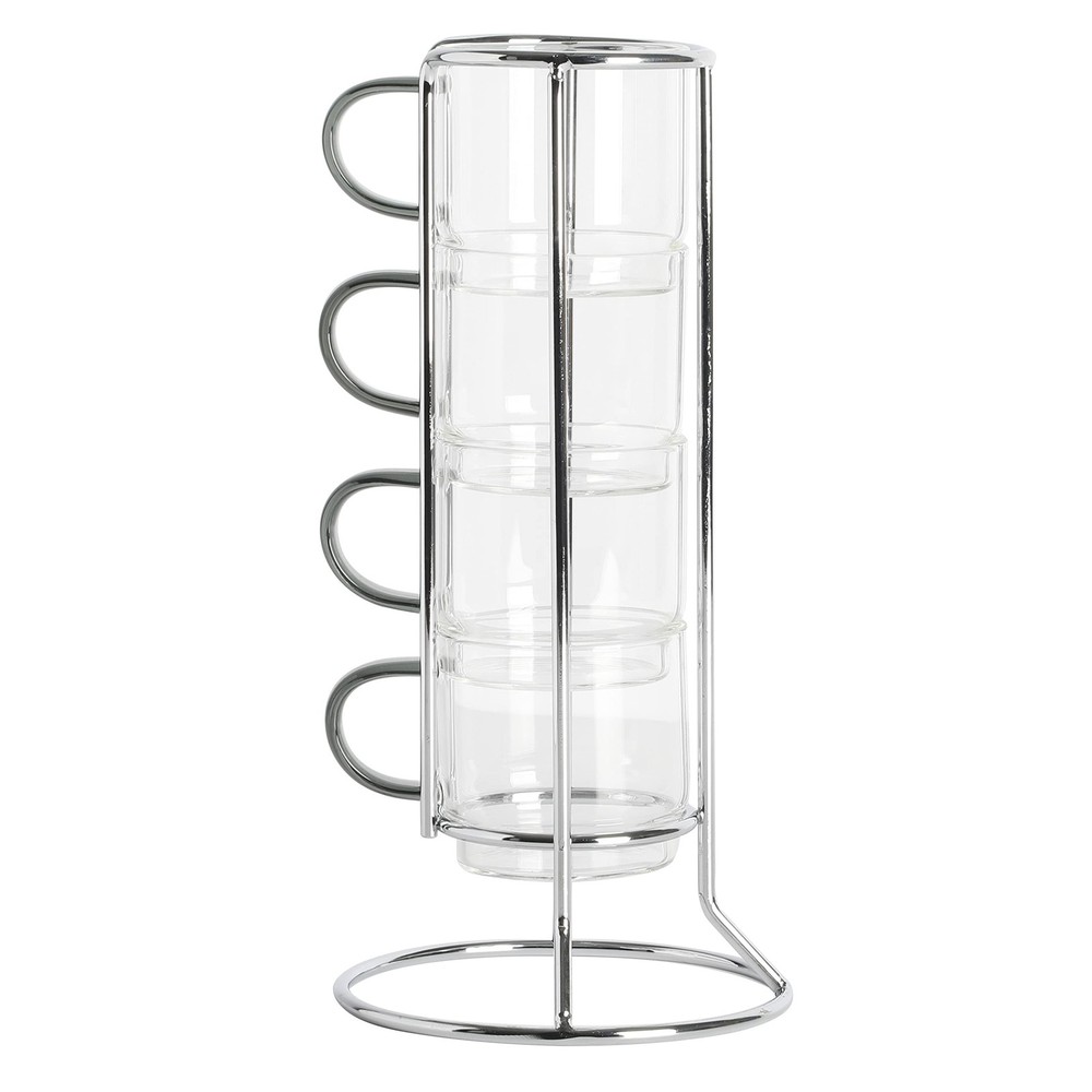 Gibson Soho Lounge Stackable Glass Espresso Cups with Rack, 4-Piece Set, 3.8o...