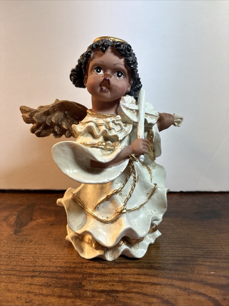 African-American Angel Playing 6” Tall