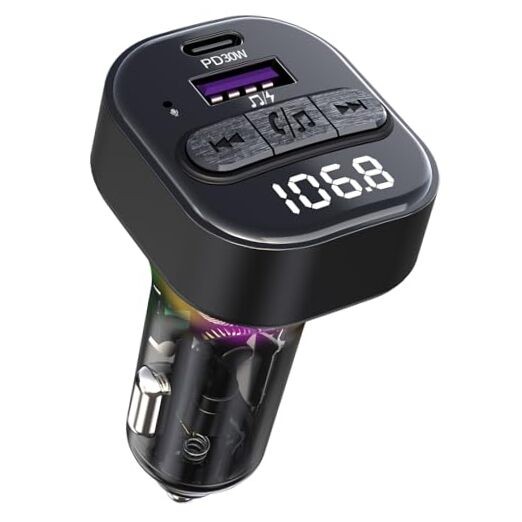 Bluetooth 5.3 FM Transmitter for Car, Bluetooth Car Adapter with Type-C Black