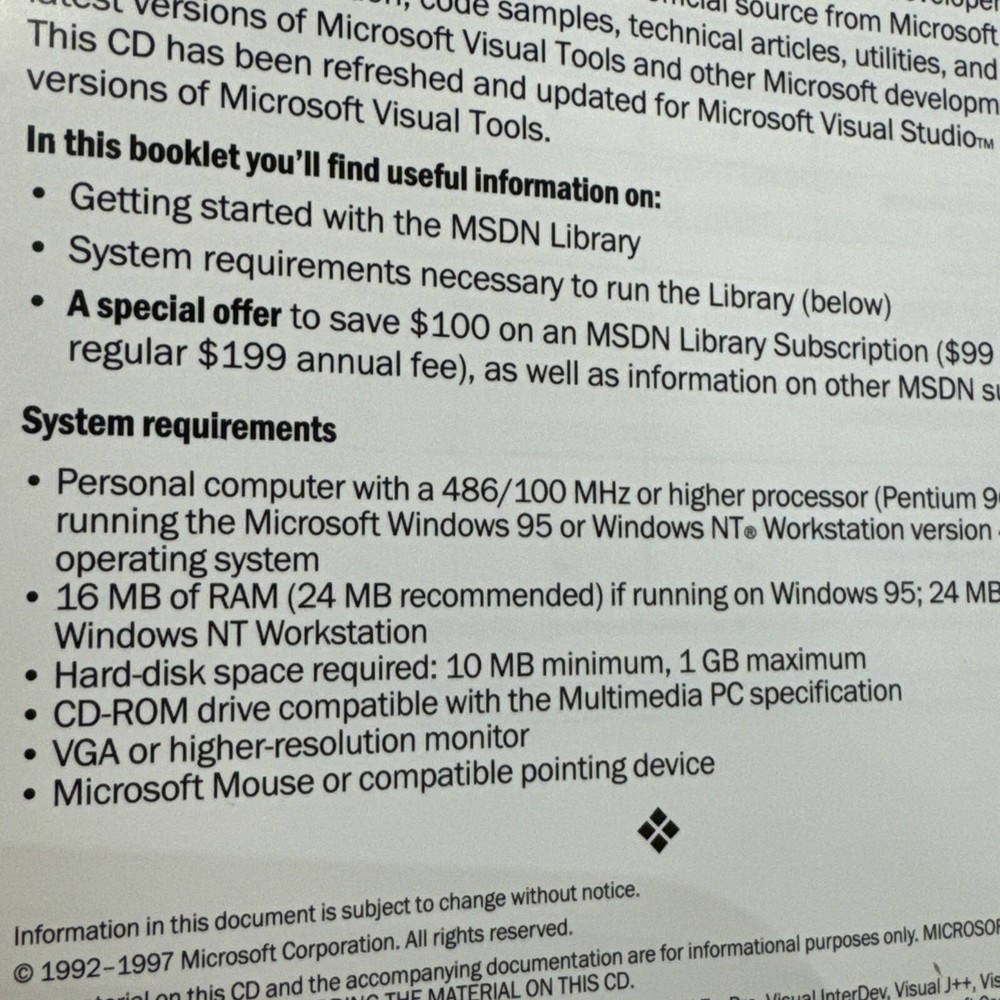 Microsoft Visual Studio 97 MSDN Library Special Edition CD - Developer Network