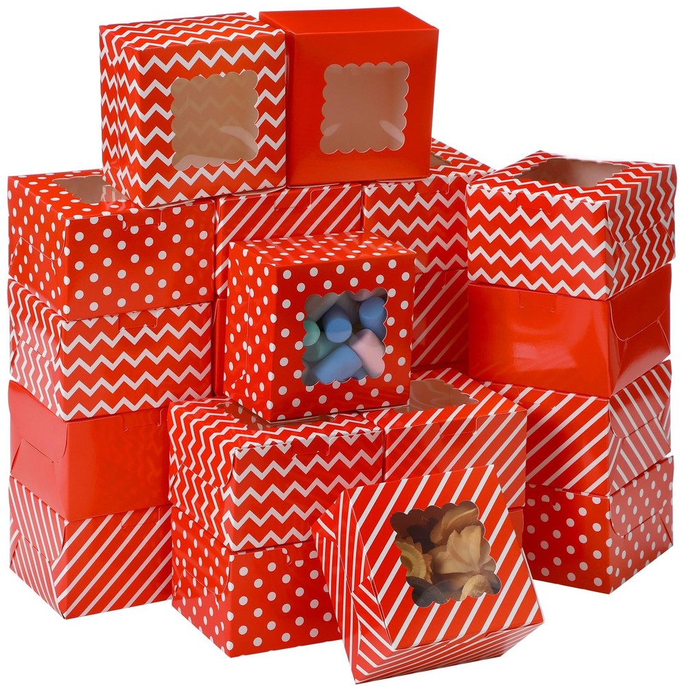 48 PCS Valentines Day Cookie Boxes Gift Giving 4x4x2.5 Inch Red White Bakery
