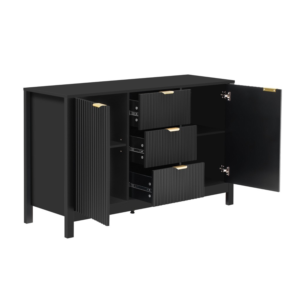 Wave Design Sideboard (3 Adjustable Shelves, 3 Drawers, Soft-Close Doors, Metal)