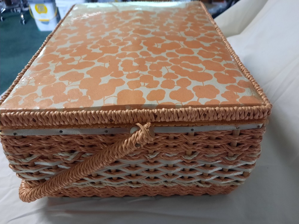 Woven Wicker Sewing Basket in Orange