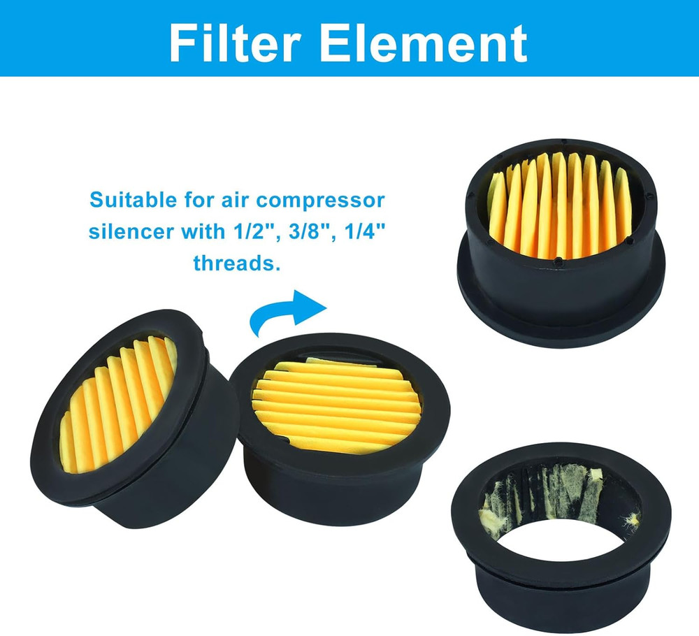 6PCS Air Compressor Silencer Filter Elements for 1/2" 1/4" 3/8", Air Compressor