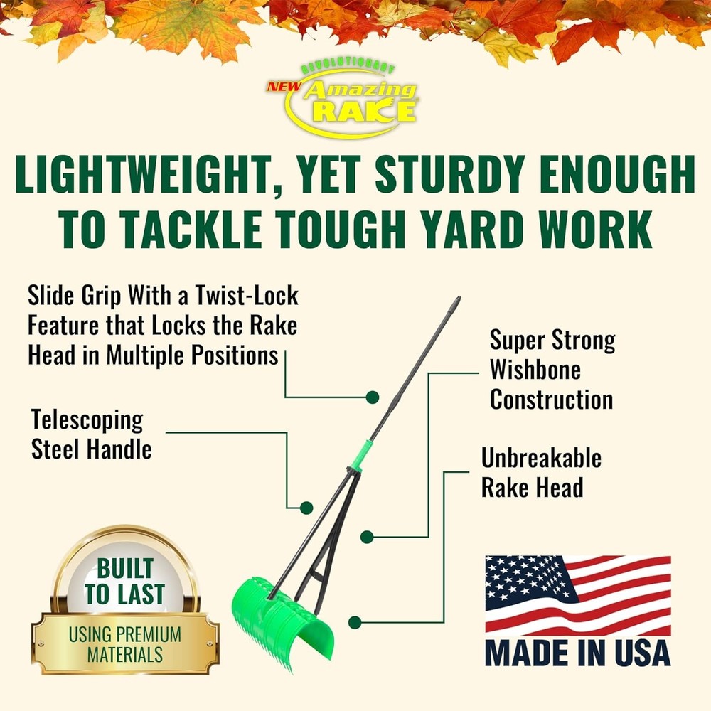 Easy Leaf Grabber & Rake for Lawns ― Back-Saving Gardening