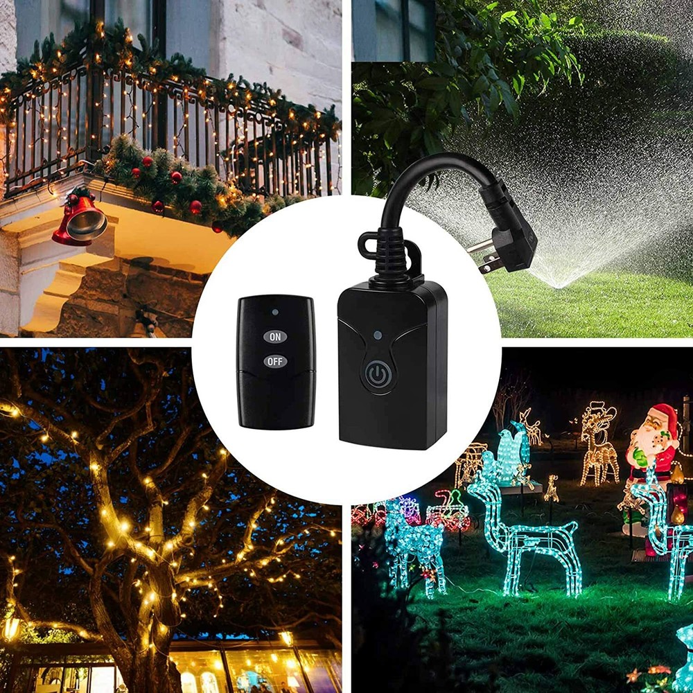 Outdoor Indoor 100ft Wireless Remote Control 3-Prong Timer Outlet Weatherproof