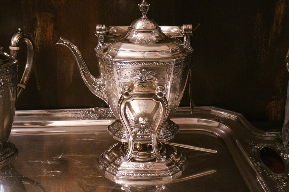Antique Sterling Silver Coffee/Tea Set with Silverplate Tray