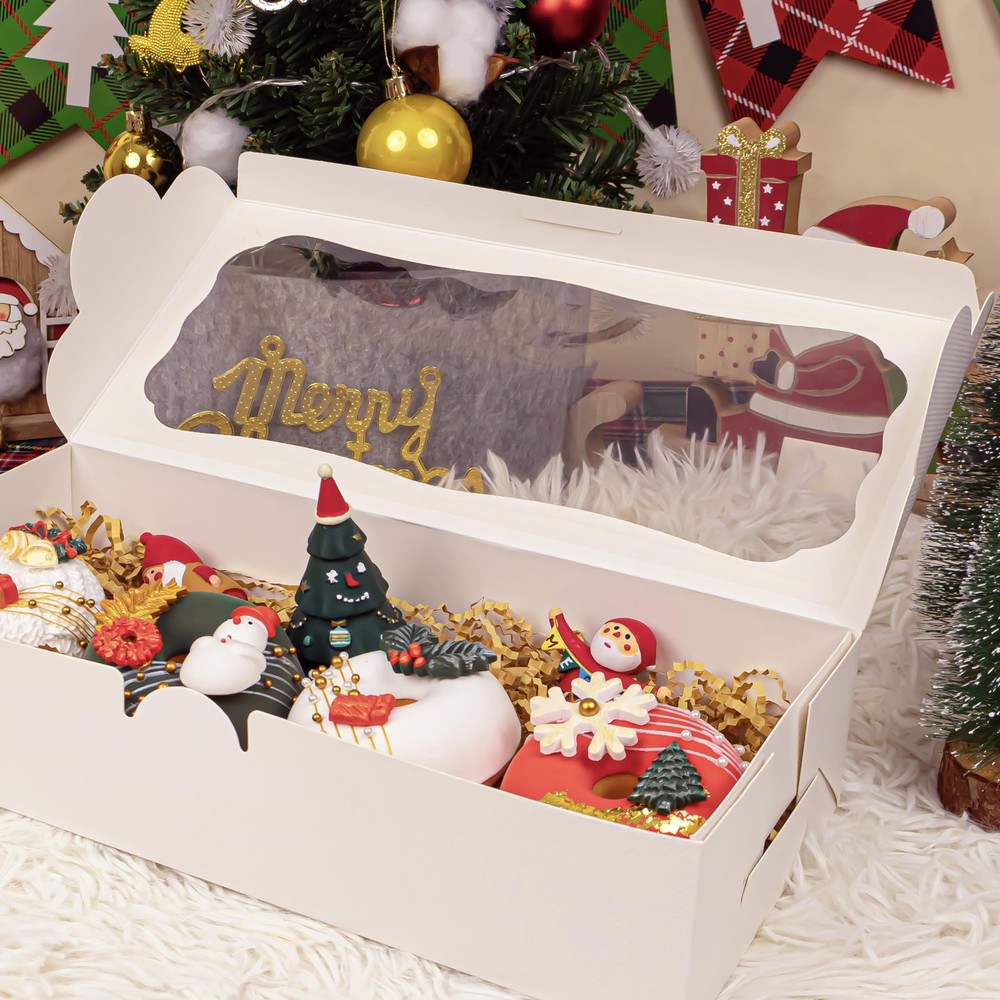 24pcs 12x5.5x2.5 Inch White Bakery Boxes Cookie Boxes Donut Boxes with Window...