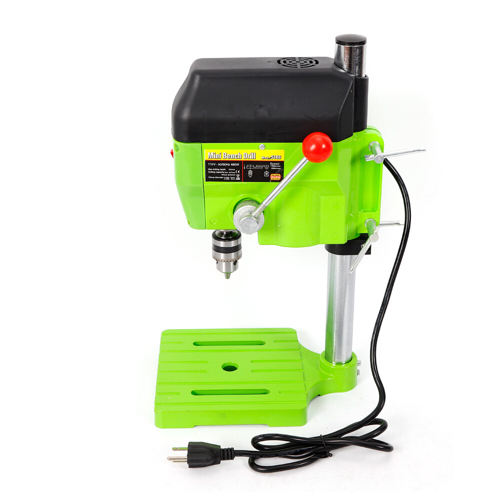 480W Electric Drill Press Stand Small Power Drilling Tool Mini Work Bench Green