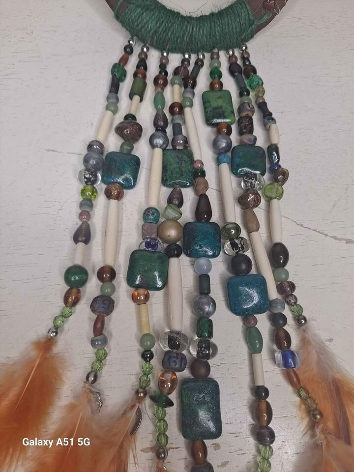 Rustic Horseshoe Bead Feather Wall Hanging Country Cowboy Decor