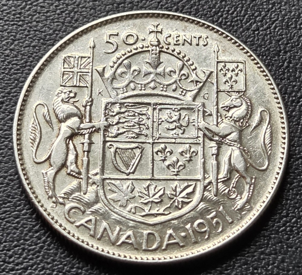 1951 Canada Silver 50-Cent Half Dollar Coin - 80% Silver - Great Condition