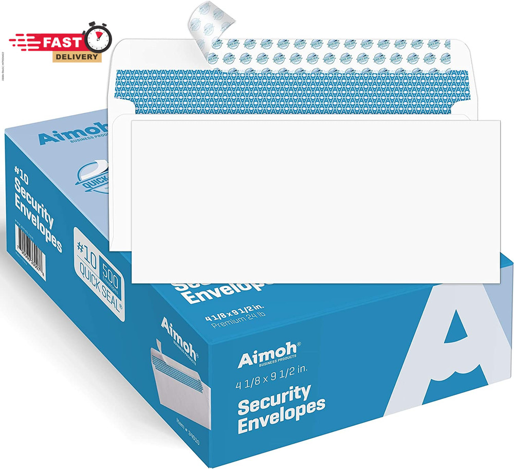 Aimoh 500#10 Security Self Seal Envelopes, Windowless, Premium Security Tint Pat