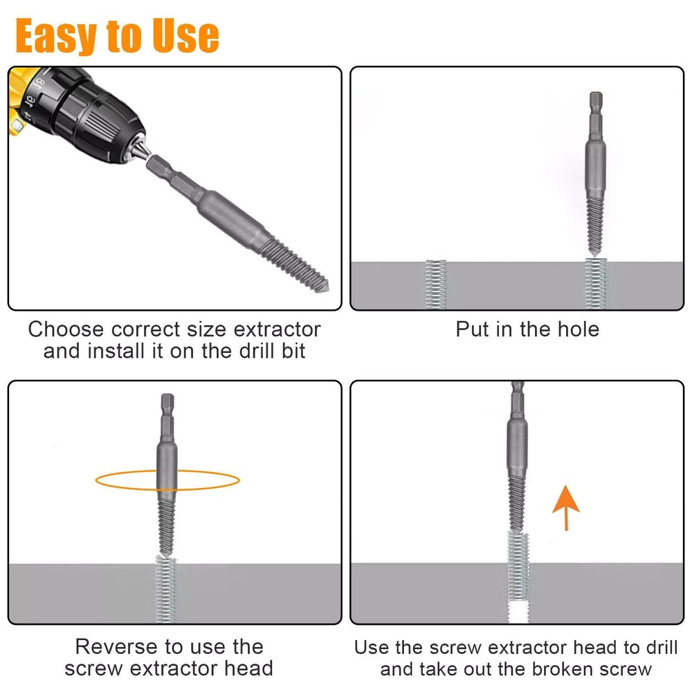 6* Stud Screw Extractor Remover Kit includes 5 different-sized headless screws