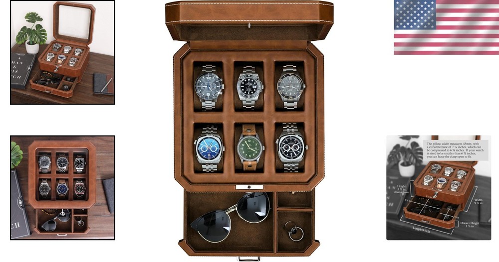 Modern Leather Watch Display Case - Drawer Organizer