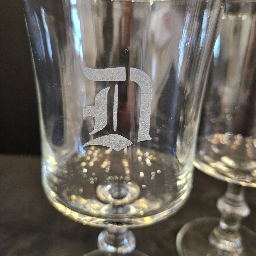(4) Vintage Clear Glass Goblets with "D" Monogram (#166)