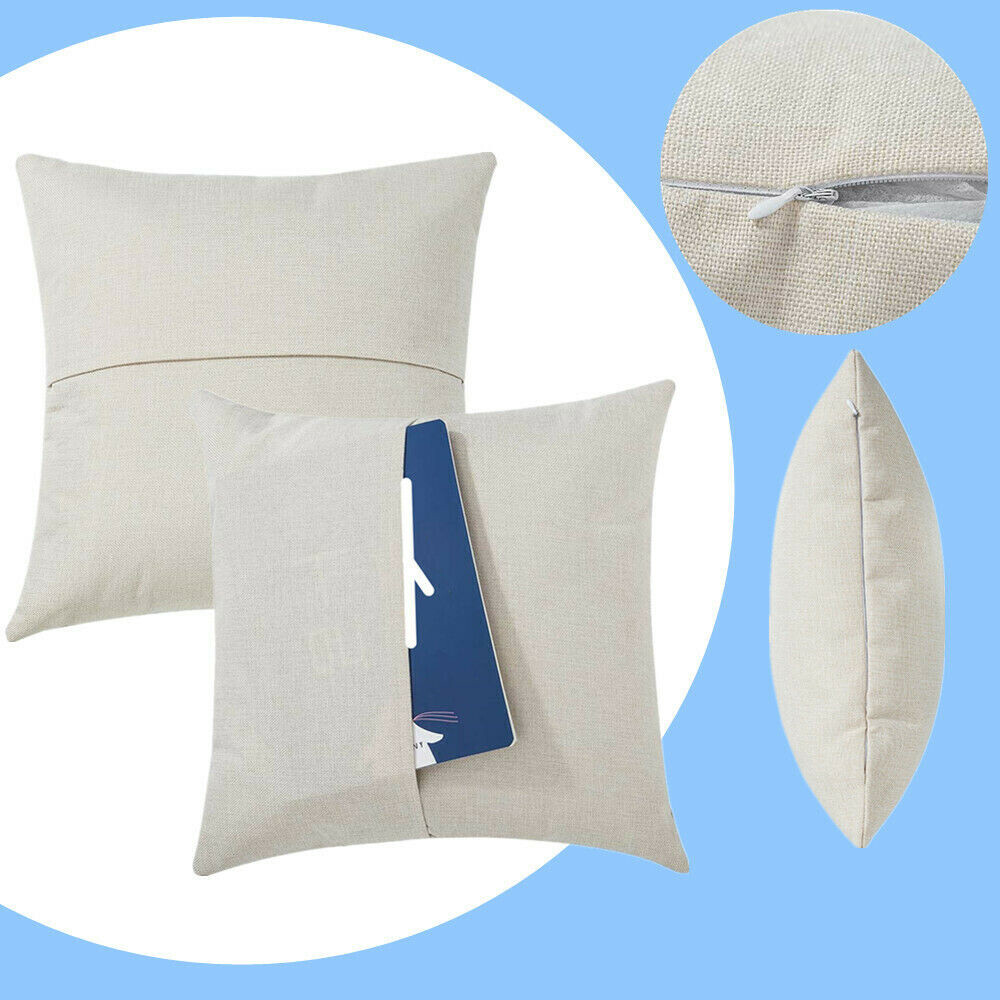 4Pcs 15.75" Sublimation square Blank Linen Polyester Pocket Pillow Case Cover