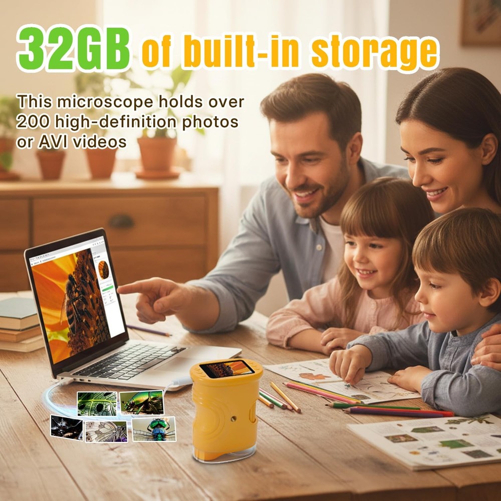 Mcbazel 1000X Handheld Digital Microscope for Kids, Small, Yellow