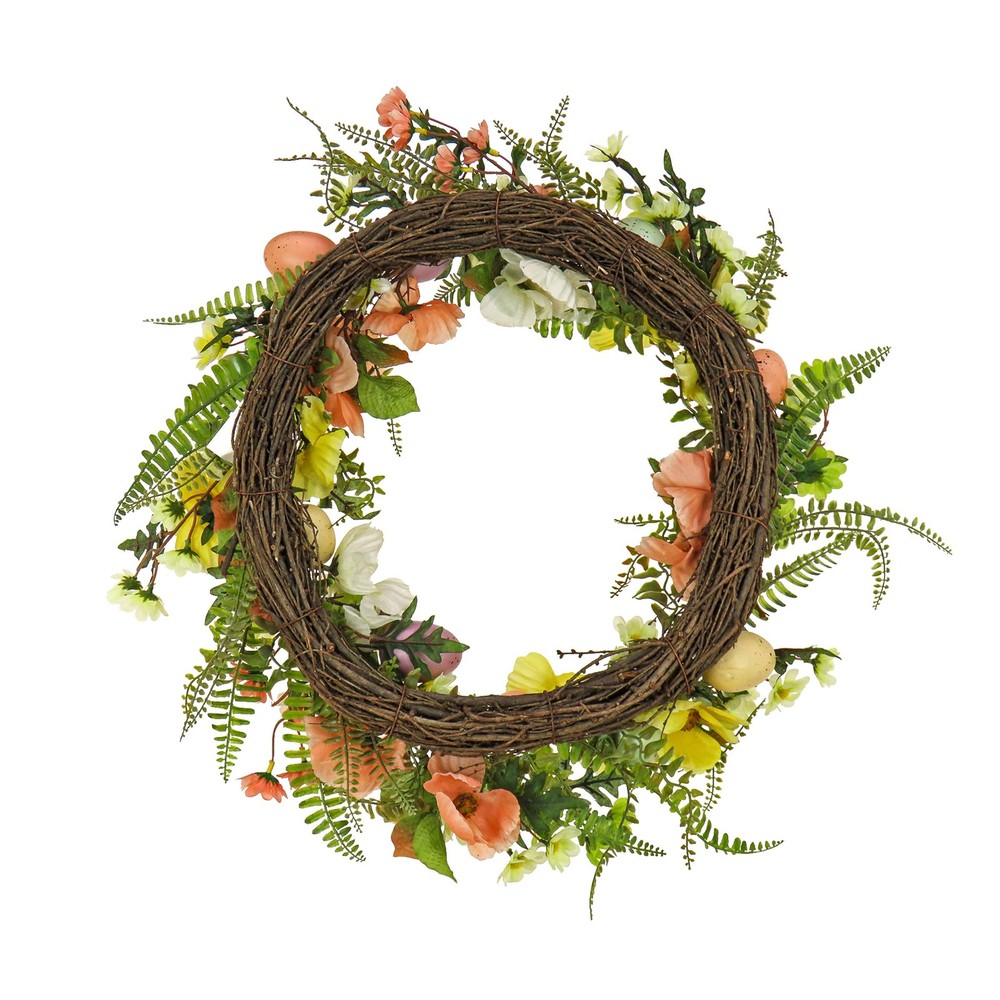 Artificial Spring Wreath, Woven Branch Base, Decorated with Colorful Pastel E...