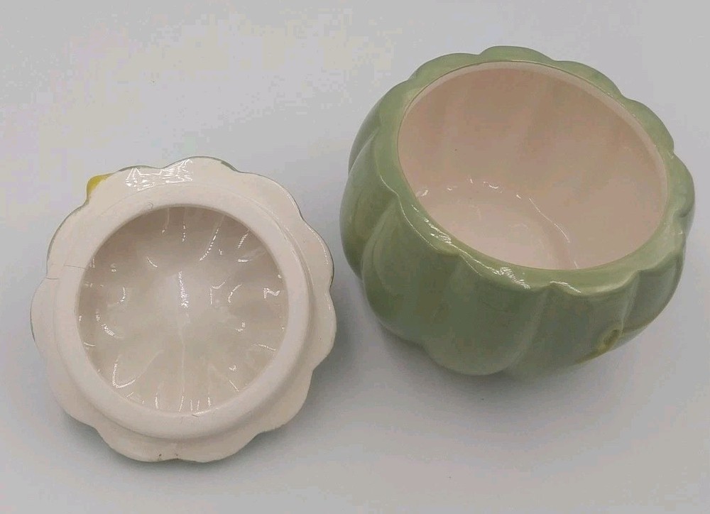 Ceramic Sage Green Pumpkin With Leaf Candy Dish