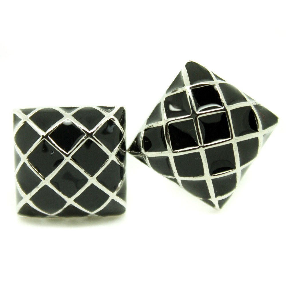 Black Silver Cufflinks Grid Square Wedding Cufflinks