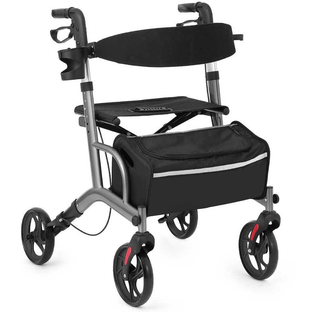 Foldable Rollator Walker with Seat for Seniors, 4x Wheels, Foldable,Adjustable
